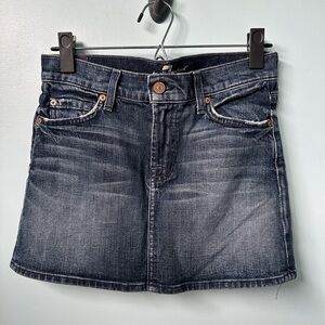 7 For All Mankind denim mini skirt size 25 with jeweled back pockets.